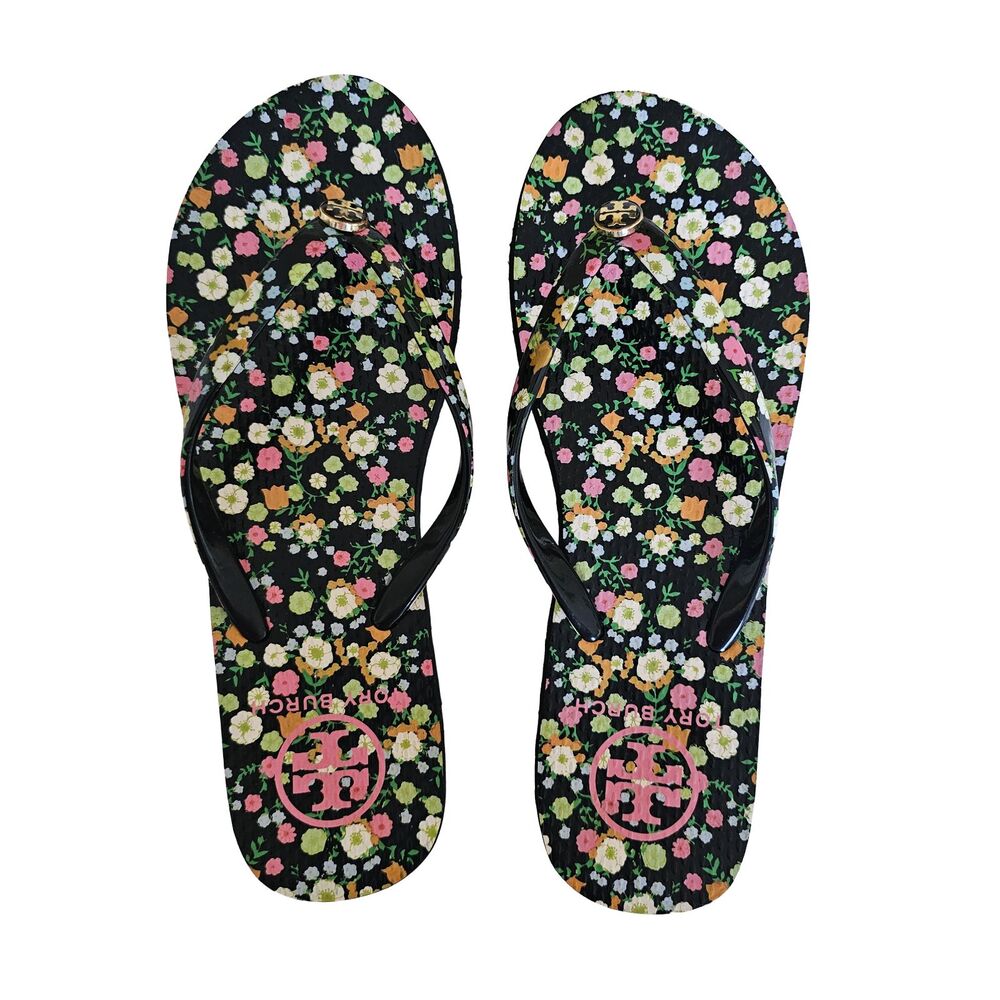 Tory Burch Black Floral Sandals